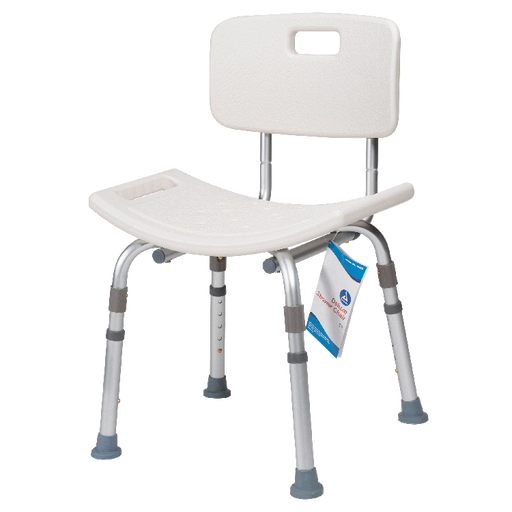 Shower Chair - Deluxe w/ Back, Aluminum Frame, White, Adjustable and Lightweight